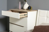 СНЯТО Муссон Кровать 11.28 + под. орт. + 16.03 + 13.97 + Зеркало + Тумба ТВ 13.277, белый/чёрный/дуб эндгрейн элегантный/кожзам белый, 1600х2000, б/м