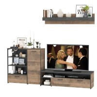 Трувор 13.70 Тумба под ТВ + 13.307.01 Комод + 15.60 Полка, цвет дуб гранж песочный/интра, ШхГхВ 258,8х45,4х195 см., универсальная сборка