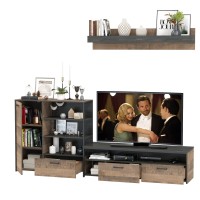 Трувор 13.70 Тумба под ТВ + 13.307.01 Комод + 15.60 Полка, цвет дуб гранж песочный/интра, ШхГхВ 258,8х45,4х195 см., универсальная сборка