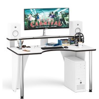 Стол компьютерный с надстройкой С-МД-СК2Н-1360-750, цвет белый/кромка венге, ШхГхВ 136х75х91(75) см., опора хром D50 мм., столешница 22 мм.