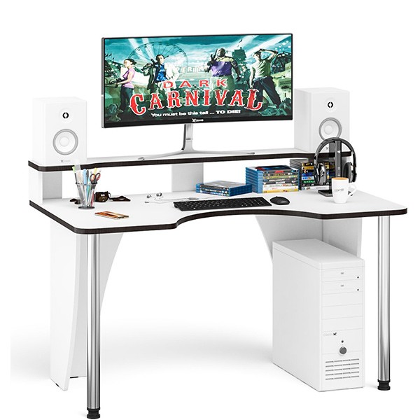 Стол компьютерный с надстройкой С-МД-СК2Н-1360-750, цвет белый/кромка венге, ШхГхВ 136х75х91(75) см., опора хром D50 мм., столешница 22 мм.