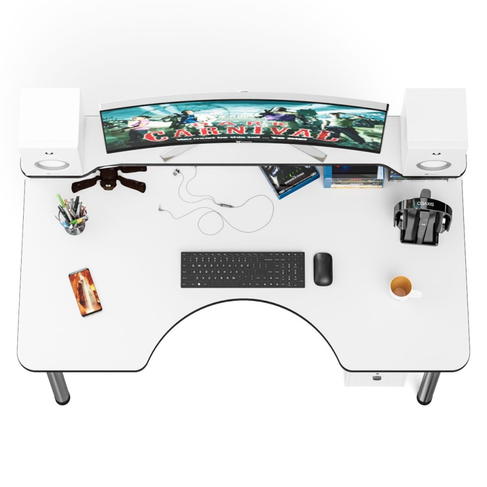 Стол компьютерный с надстройкой С-МД-СК2Н-1360-750, цвет белый/кромка венге, ШхГхВ 136х75х91(75) см., опора хром D50 мм., столешница 22 мм.