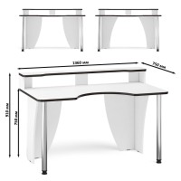 Стол компьютерный с надстройкой С-МД-СК2Н-1360-750, цвет белый/кромка венге, ШхГхВ 136х75х91(75) см., опора хром D50 мм., столешница 22 мм.