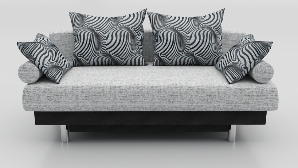 Диван прямой Алькантара еврокнижка серая рогожка+черная экокожа