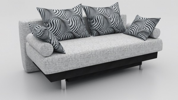 Диван прямой Алькантара еврокнижка серая рогожка+черная экокожа