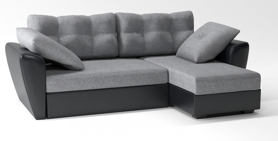 Диван угловой Амстердам еврокнижка серая рогожка+черная екокожа