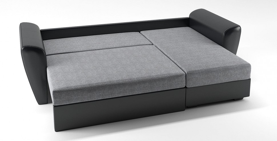 Диван угловой Амстердам еврокнижка серая рогожка+черная екокожа