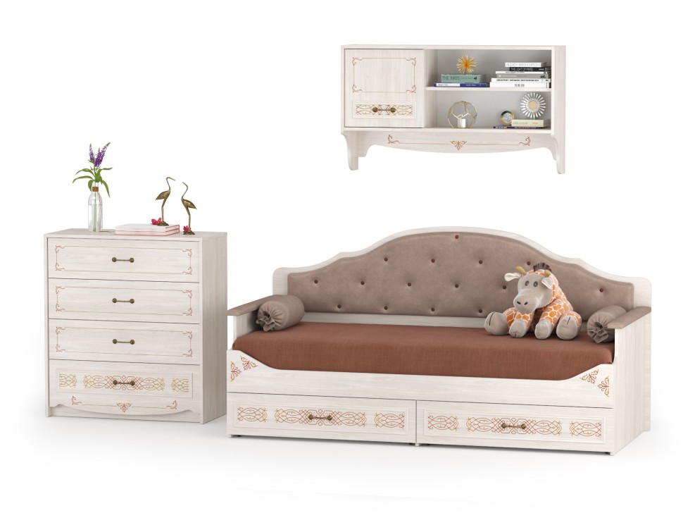 СНЯТО Флоренция № 06 10.102+11.07+10.119, цвет ясень анкор светлый, ШхГхВ 286х84,1х180 см., сп. м. 800х1900 мм., б/м, осн. есть, универс. сборка