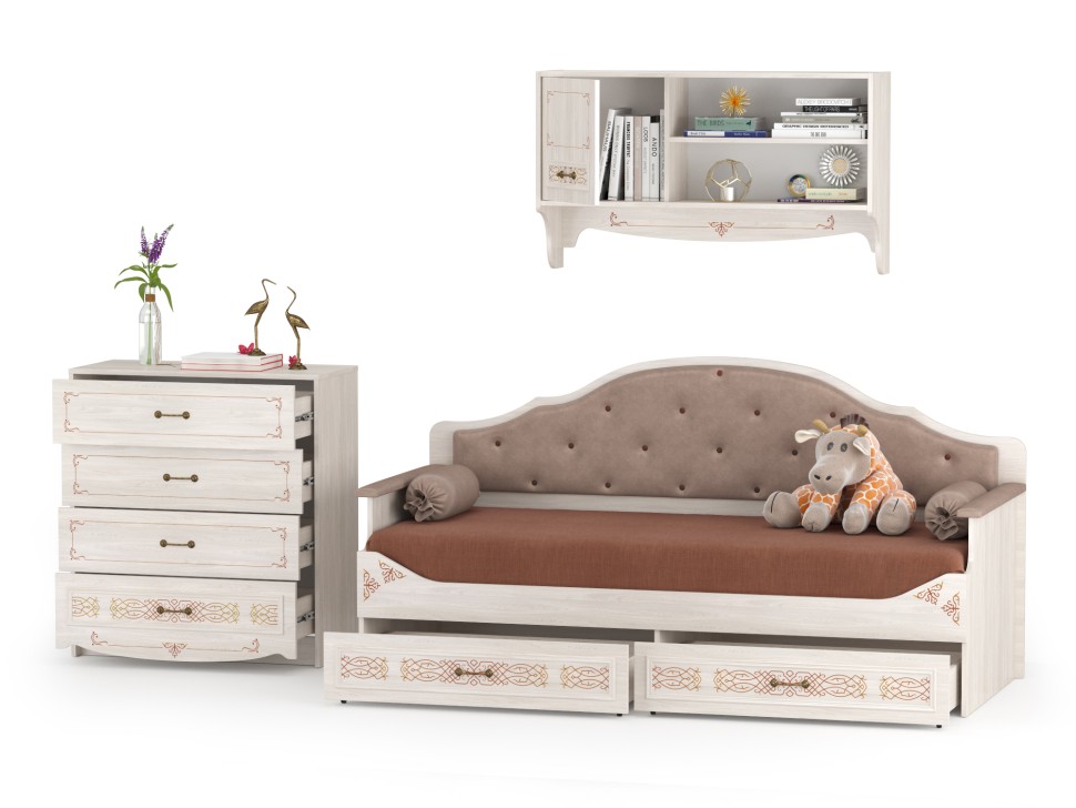 СНЯТО Флоренция № 06 10.102+11.07+10.119, цвет ясень анкор светлый, ШхГхВ 286х84,1х180 см., сп. м. 800х1900 мм., б/м, осн. есть, универс. сборка