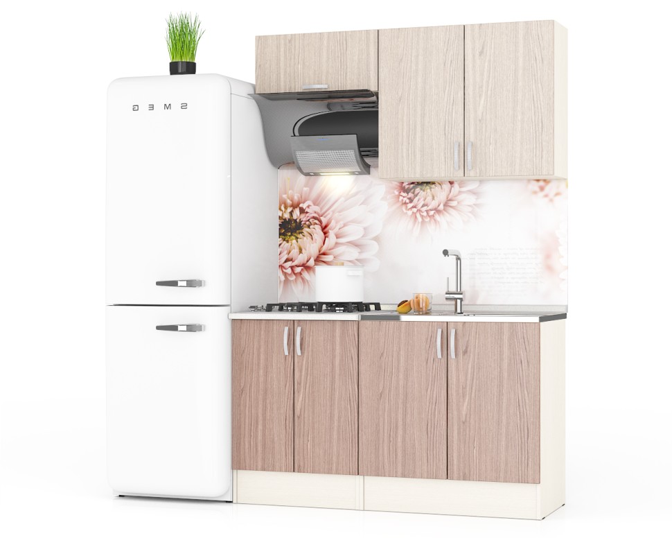 Кухня Мери 03 ШВ800+ШВв600+ШНМ800+ШН600, цвет дуб/ясень шимо светлый/ясень шимо тёмный, ШхГхВ 140х30х67 см./140х60х85 см.