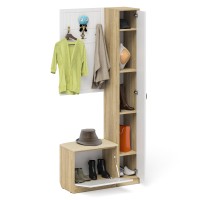 Прихожая П-6 Компоновка № 21, цвет дуб сонома/фасады МДФ белое дерево фрезеровка прованс, ШхГхВ 90х35х210 см., универсальная сборка