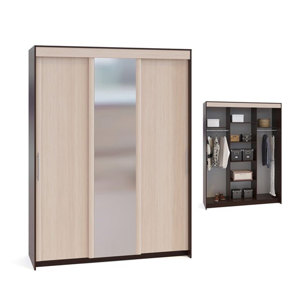 Шкаф-купе Контур ШР-186.32 с зеркалом, цвет дуб венге/белёный дуб, ШхГхВ 180х60х240 см.