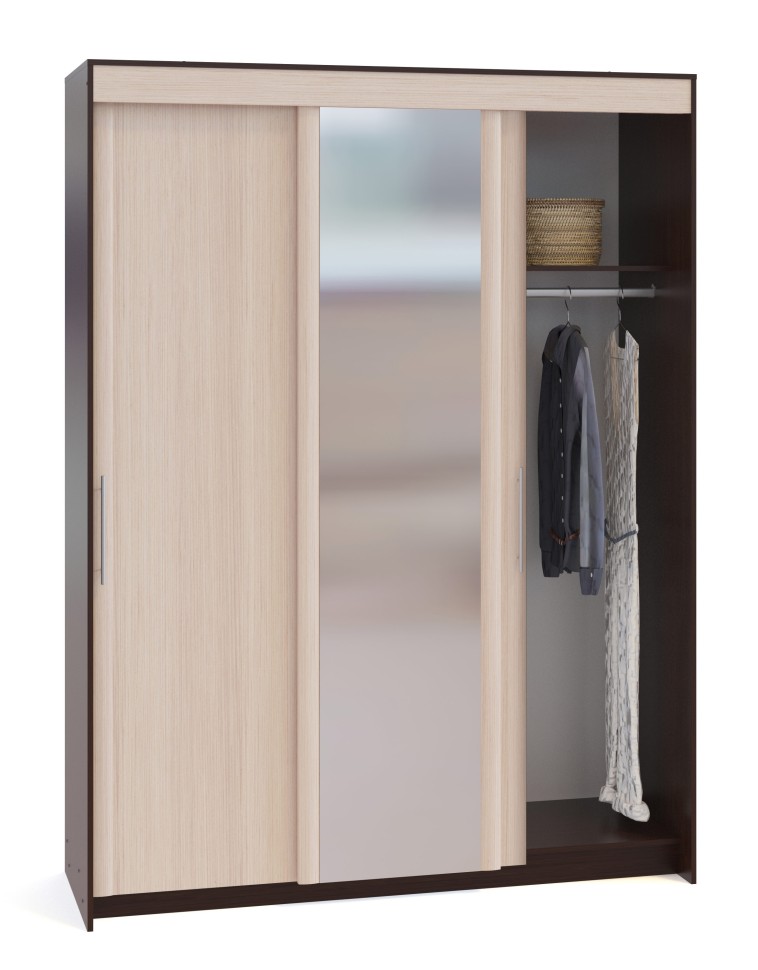 Шкаф-купе Контур ШР-186.32 с зеркалом, цвет дуб венге/белёный дуб, ШхГхВ 180х60х240 см.