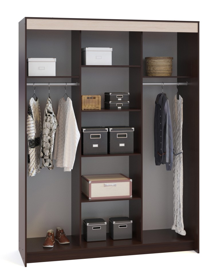 Шкаф-купе Контур ШР-186.32 с зеркалом, цвет дуб венге/белёный дуб, ШхГхВ 180х60х240 см.