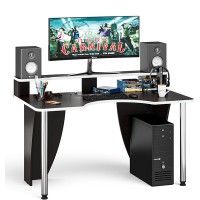 Стол компьютерный с надстройкой С-МД-СК2Н-1360-750, цвет венге/кромка белая, ШхГхВ 136х75х91(75) см., опора хром D50 мм., столешница 22 мм.