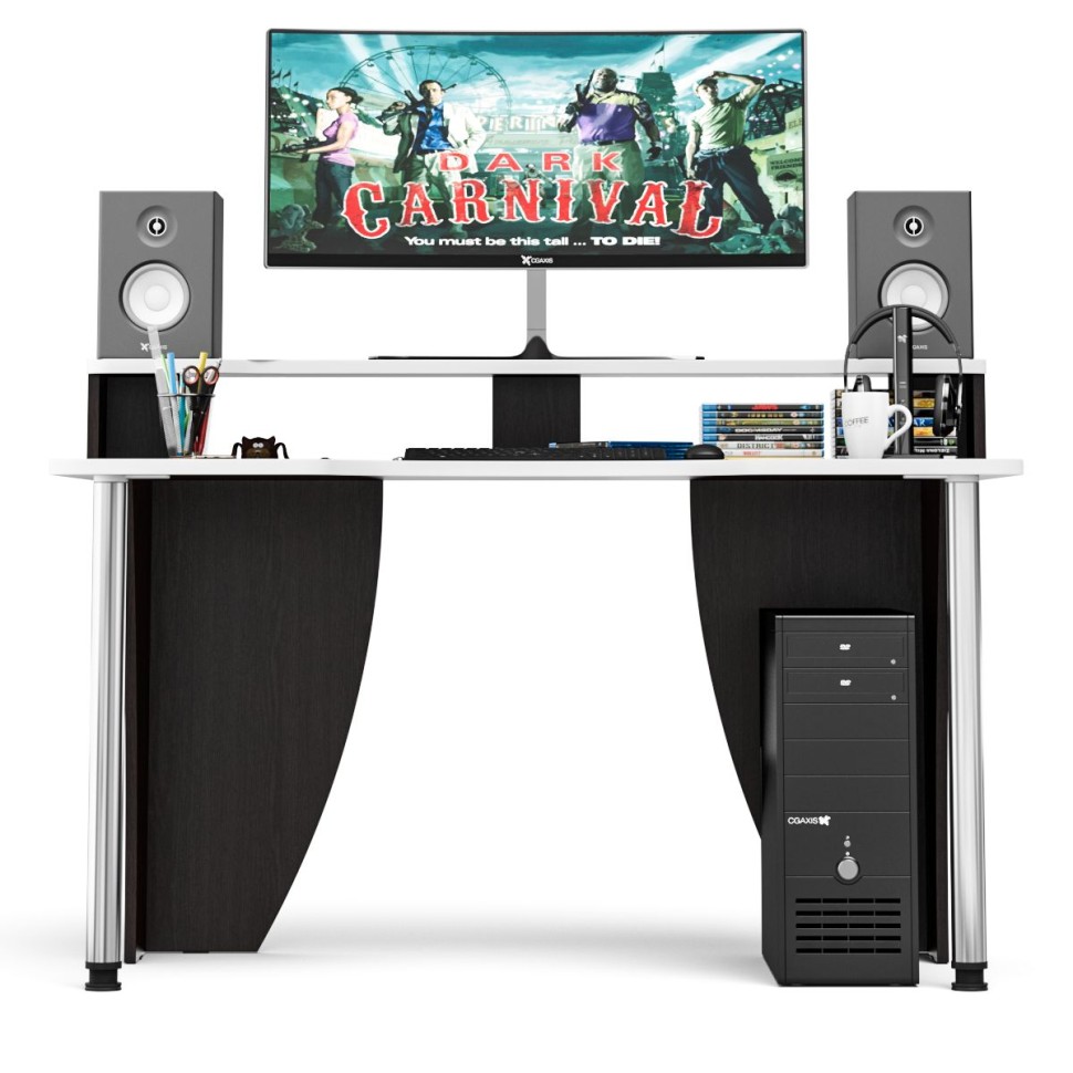 Стол компьютерный с надстройкой С-МД-СК2Н-1360-750, цвет венге/кромка белая, ШхГхВ 136х75х91(75) см., опора хром D50 мм., столешница 22 мм.