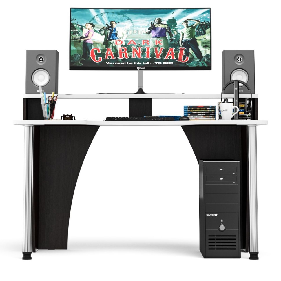 Стол компьютерный с надстройкой С-МД-СК2Н-1360-750, цвет венге/кромка белая, ШхГхВ 136х75х91(75) см., опора хром D50 мм., столешница 22 мм.