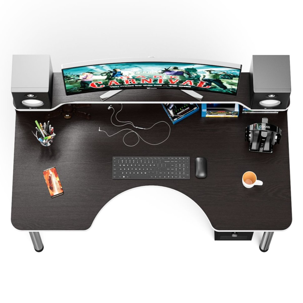 Стол компьютерный с надстройкой С-МД-СК2Н-1360-750, цвет венге/кромка белая, ШхГхВ 136х75х91(75) см., опора хром D50 мм., столешница 22 мм.