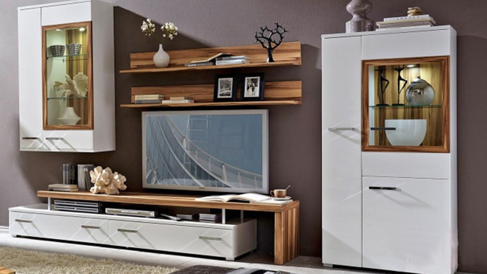 Гостиная Доломит Белый Фасадный 0101 / Орех 0729