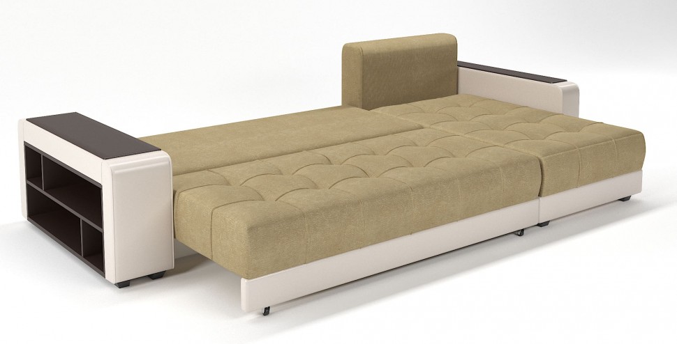 Диван угловой Милан еврокнижка бежевый велюр+город+бежевая экокожа