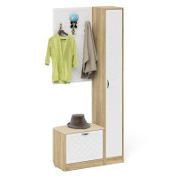 Прихожая П-6 Компоновка № 21, цвет дуб сонома/фасады МДФ белое дерево фрезеровка ромб, ШхГхВ 90х35х210 см., универсальная сборка