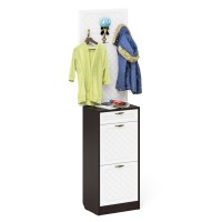 Прихожая П-6 Тумба для обуви 2 секции + Вешалка, цвет венге/фасады МДФ белое дерево фрезеровка ромб, ШхГхВ 50х35х210 см.