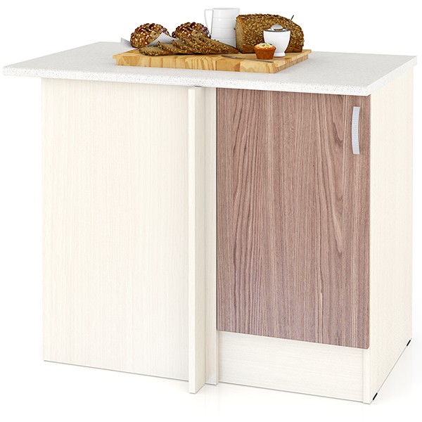 Кухня Мери ШНУ1000 Стол нижний угловой 100 см., цвет дуб/ясень шимо тёмный, ШхГхВ 100х60х85 см., универсальная сборка (столешница № 130 сахара белая)