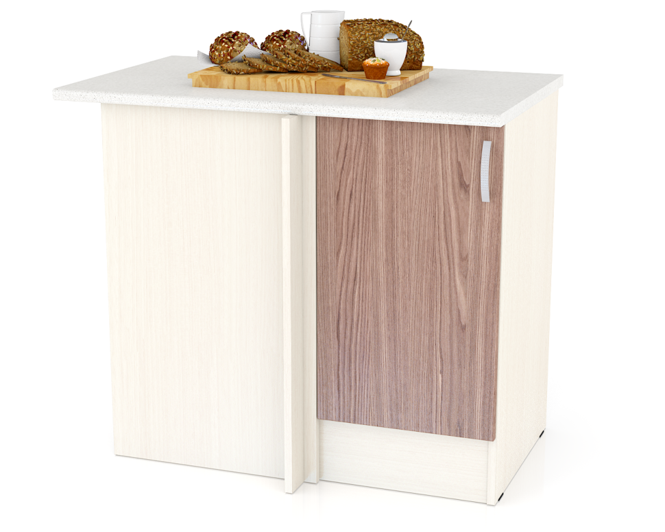 Кухня Мери ШНУ1000 Стол нижний угловой 100 см., цвет дуб/ясень шимо тёмный, ШхГхВ 100х60х85 см., универсальная сборка (столешница № 130 сахара белая)