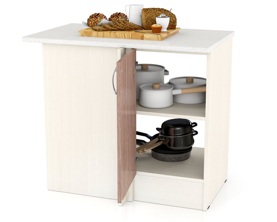 Кухня Мери ШНУ1000 Стол нижний угловой 100 см., цвет дуб/ясень шимо тёмный, ШхГхВ 100х60х85 см., универсальная сборка (столешница № 130 сахара белая)