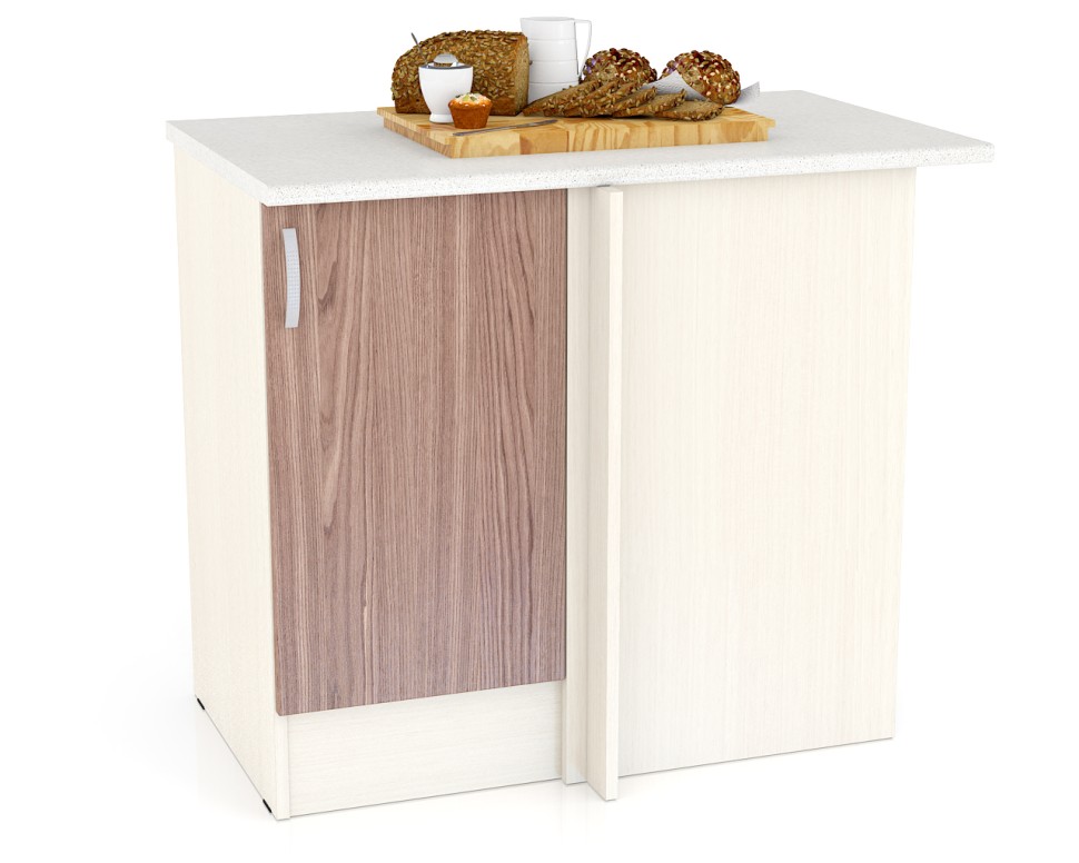 Кухня Мери ШНУ1000 Стол нижний угловой 100 см., цвет дуб/ясень шимо тёмный, ШхГхВ 100х60х85 см., универсальная сборка (столешница № 130 сахара белая)