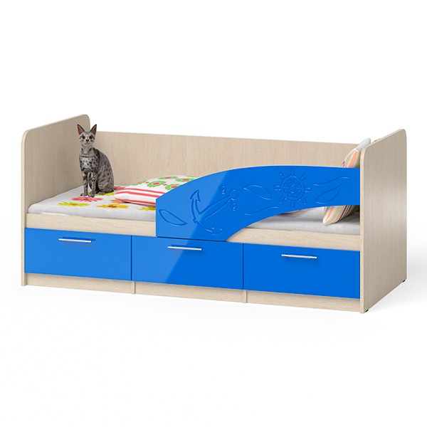 ЭКСПОЗИЦИЯ Кровать детская Капитан 1,8П ПРАВАЯ, цвет дуб атланта/синий глянец, ШхГхВ 183,5х85х80 см., в РАЗОБРАННОМ ВИДЕ