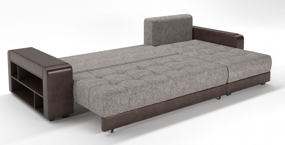 Диван угловой Милан еврокнижка серая рогожка+коричневая экокожа