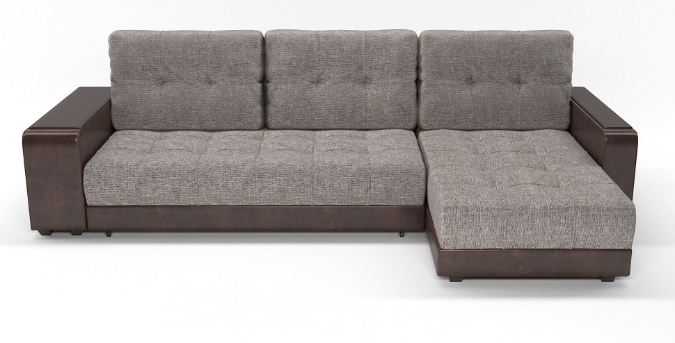 Диван угловой Милан еврокнижка серая рогожка+коричневая экокожа