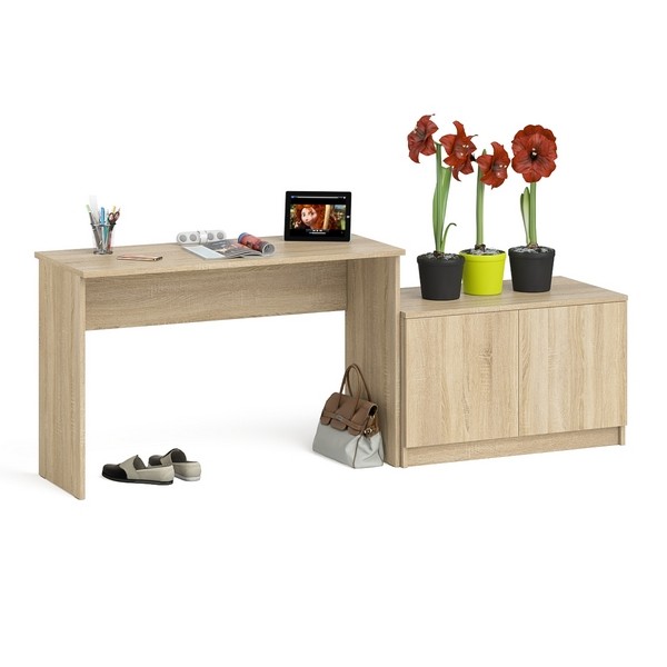 Мори Стол письменный МСП1200.1 + Тумба МА900.1, цвет дуб сонома, ШхГхВ 210,8х50,4х76,6 см., универсальная сборка