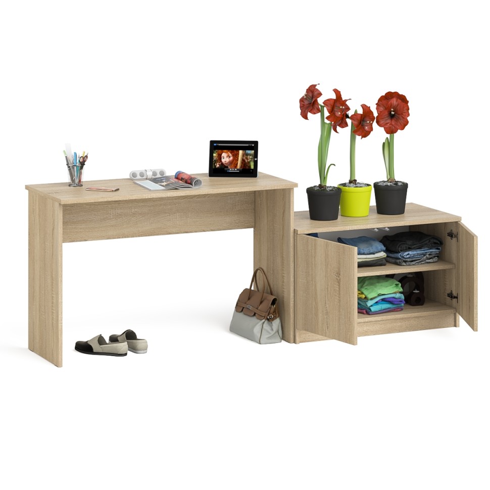 Мори Стол письменный МСП1200.1 + Тумба МА900.1, цвет дуб сонома, ШхГхВ 210,8х50,4х76,6 см., универсальная сборка