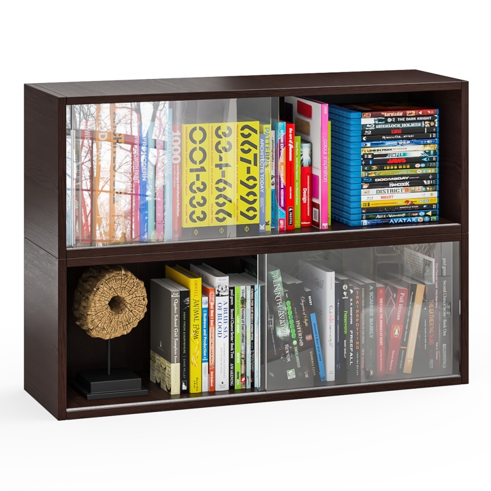 Две полки книжных С-МД-КН01, цвет венге, ШхГхВ размер каждой полки в отдельности: 83х25х30 см., стеклянные дверцы