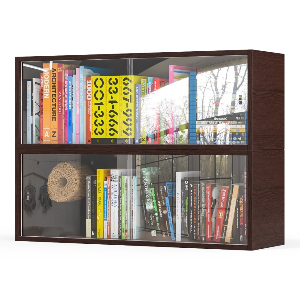 Две полки книжных С-МД-КН01, цвет венге, ШхГхВ размер каждой полки в отдельности: 83х25х30 см., стеклянные дверцы