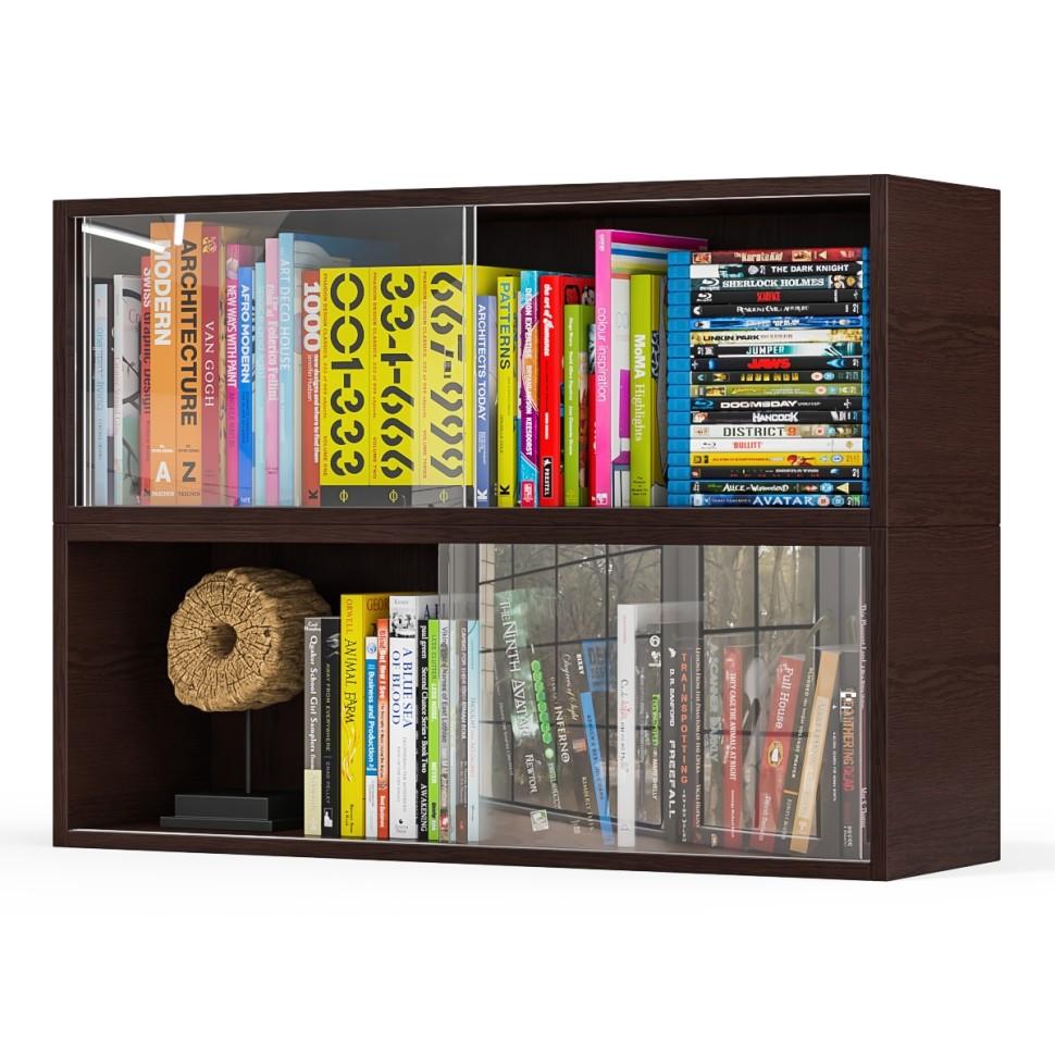 Две полки книжных С-МД-КН01, цвет венге, ШхГхВ размер каждой полки в отдельности: 83х25х30 см., стеклянные дверцы