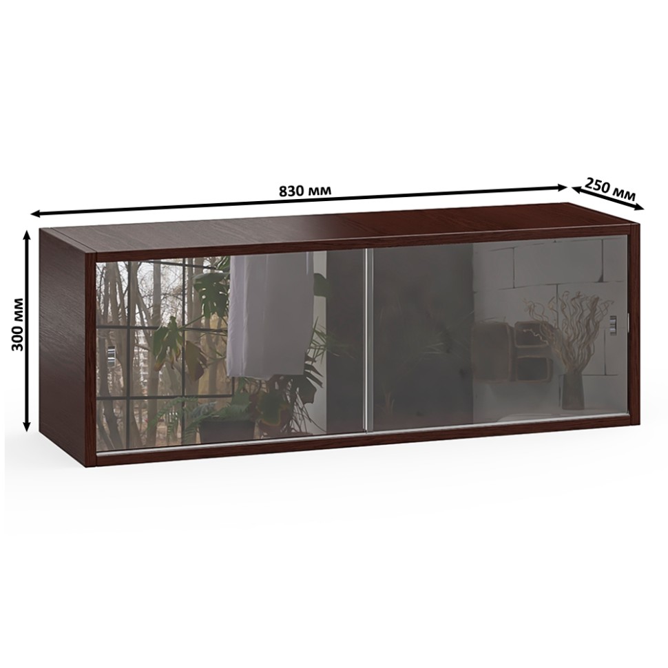 Две полки книжных С-МД-КН01, цвет венге, ШхГхВ размер каждой полки в отдельности: 83х25х30 см., стеклянные дверцы