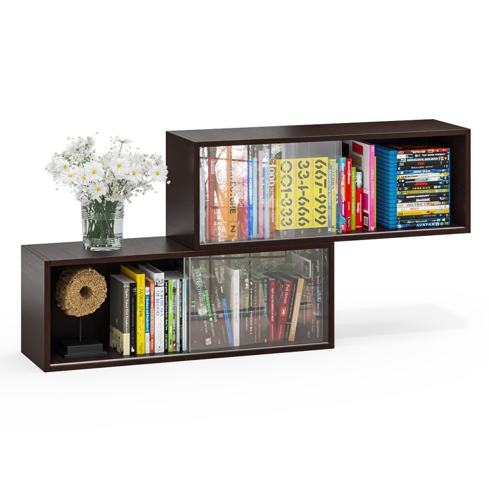 Две полки книжных С-МД-КН01, цвет венге, ШхГхВ размер каждой полки в отдельности: 83х25х30 см., стеклянные дверцы
