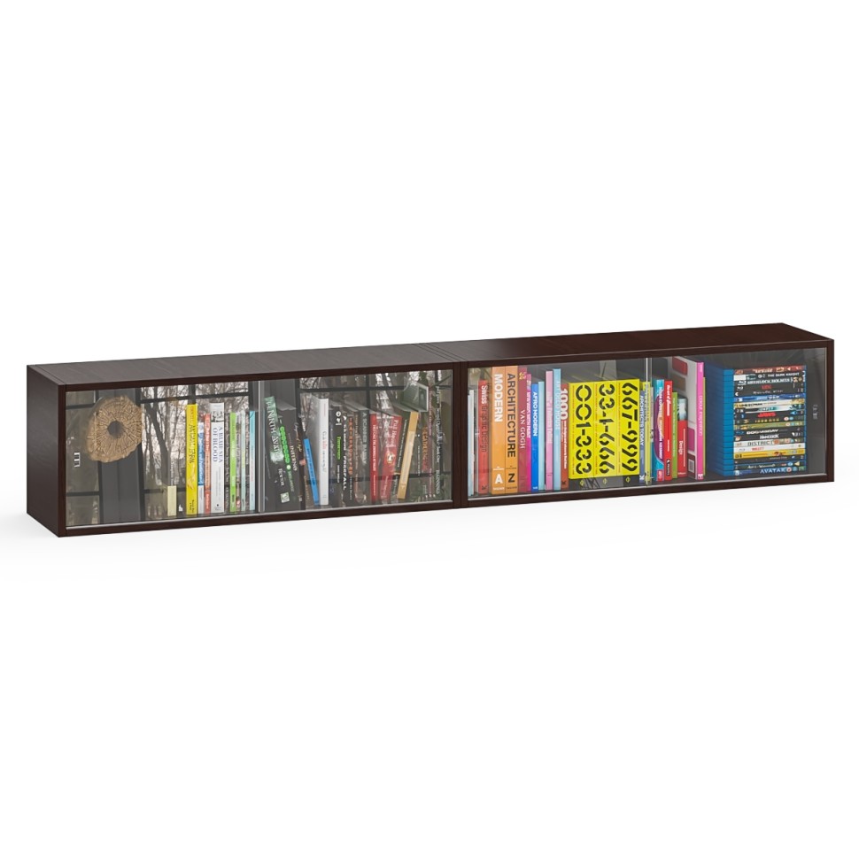 Две полки книжных С-МД-КН01, цвет венге, ШхГхВ размер каждой полки в отдельности: 83х25х30 см., стеклянные дверцы