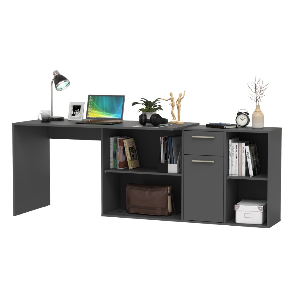 Лайт Стол письменный 03.245.01, цвет тёмно-серый, ШхГхВ 136,2х139,2х75,2 см.(угловой) или 203,7х60х75,2 см.(прямой), универсальная сборка