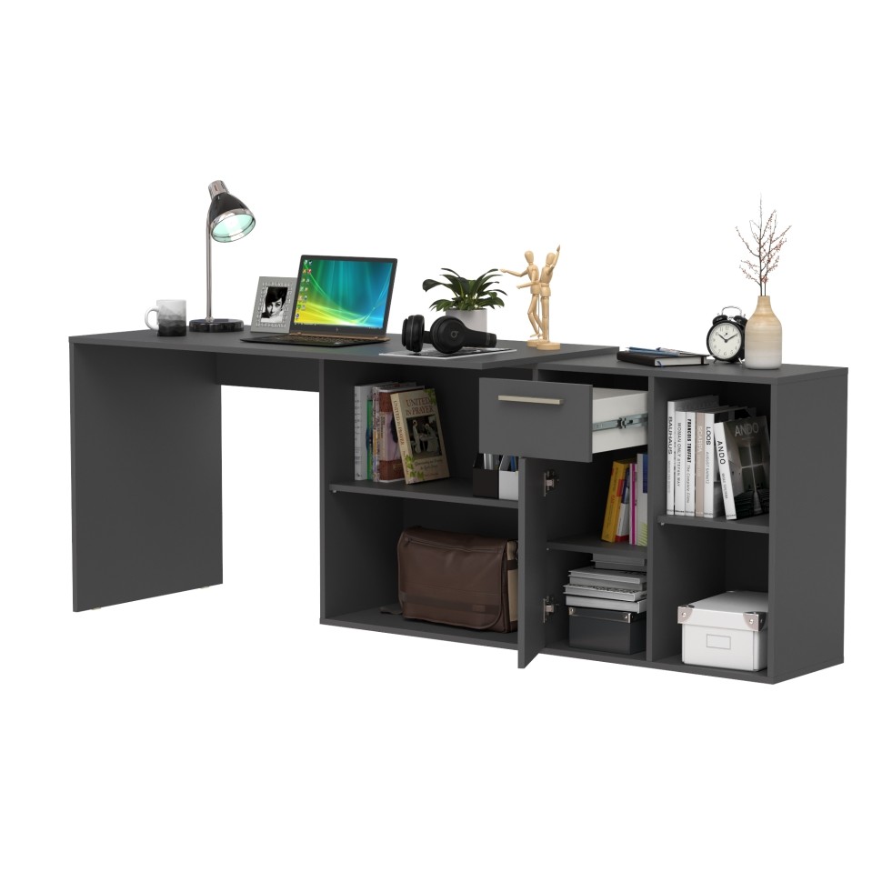 Лайт Стол письменный 03.245.01, цвет тёмно-серый, ШхГхВ 136,2х139,2х75,2 см.(угловой) или 203,7х60х75,2 см.(прямой), универсальная сборка