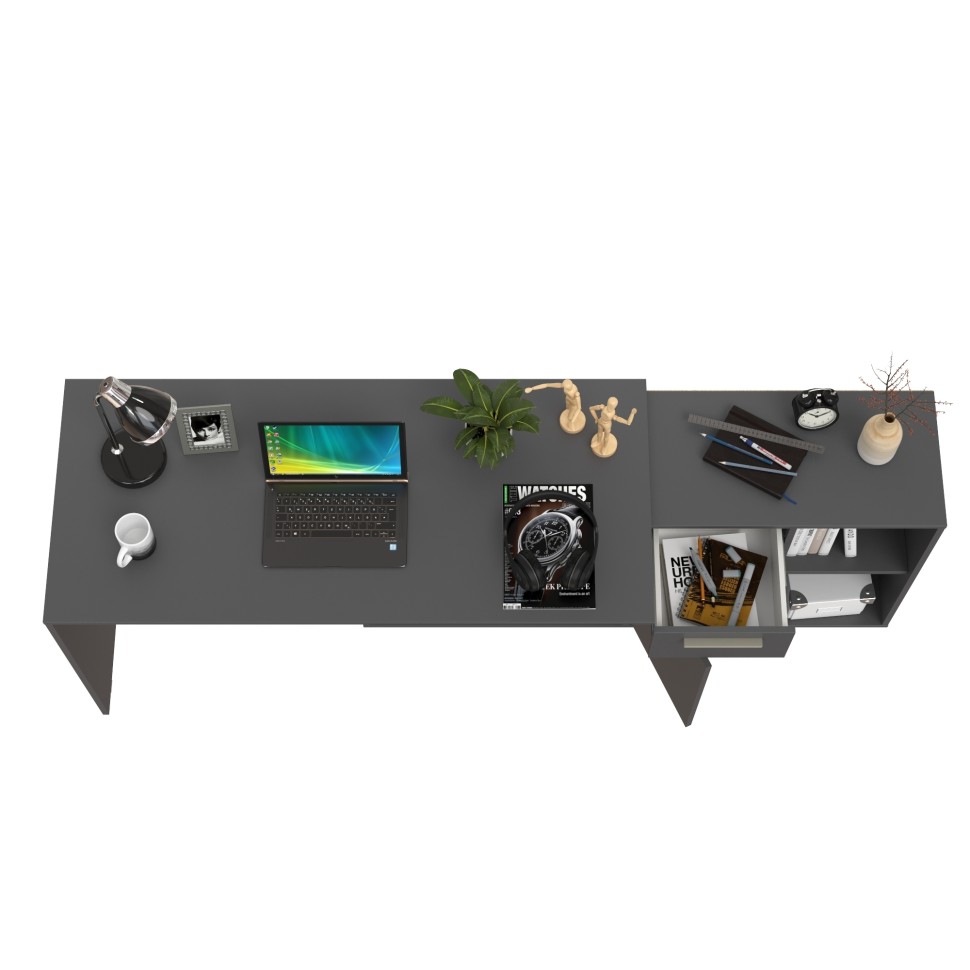 Лайт Стол письменный 03.245.01, цвет тёмно-серый, ШхГхВ 136,2х139,2х75,2 см.(угловой) или 203,7х60х75,2 см.(прямой), универсальная сборка