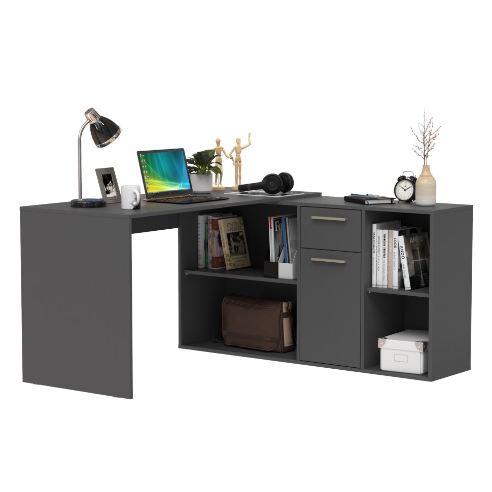 Лайт Стол письменный 03.245.01, цвет тёмно-серый, ШхГхВ 136,2х139,2х75,2 см.(угловой) или 203,7х60х75,2 см.(прямой), универсальная сборка