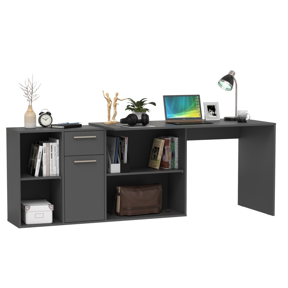 Лайт Стол письменный 03.245.01, цвет тёмно-серый, ШхГхВ 136,2х139,2х75,2 см.(угловой) или 203,7х60х75,2 см.(прямой), универсальная сборка