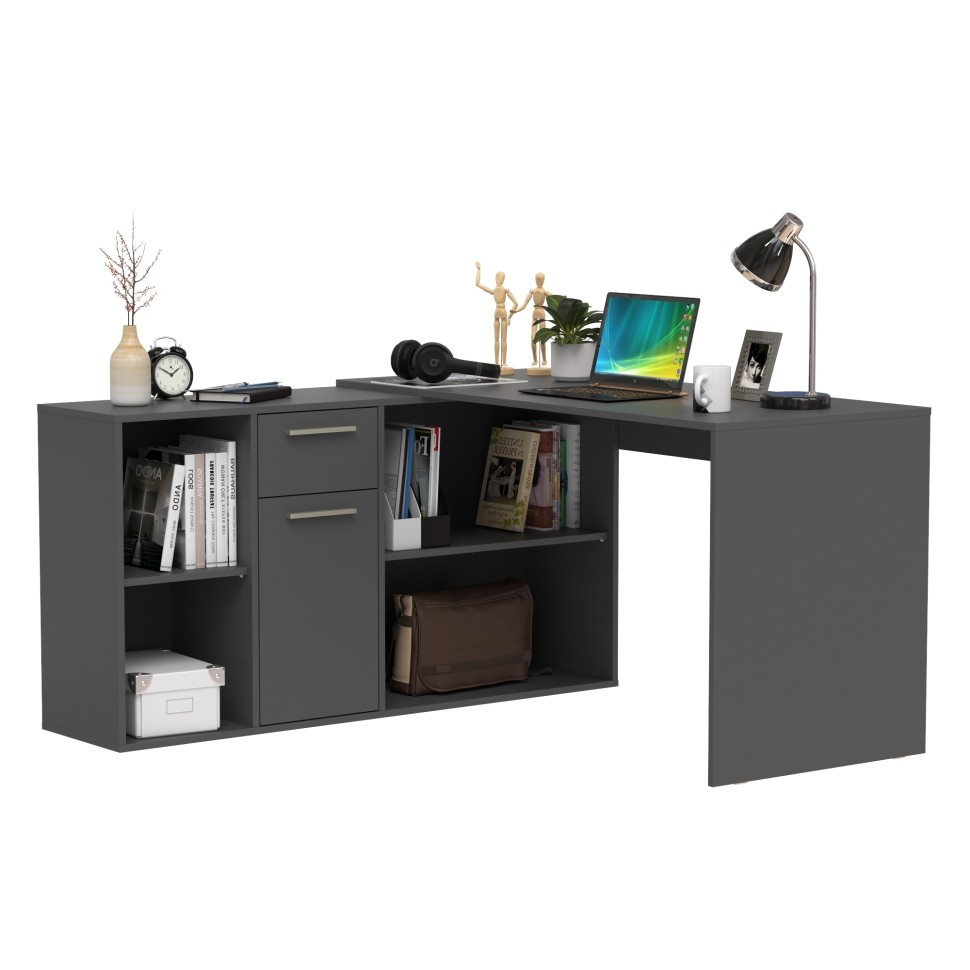 Лайт Стол письменный 03.245.01, цвет тёмно-серый, ШхГхВ 136,2х139,2х75,2 см.(угловой) или 203,7х60х75,2 см.(прямой), универсальная сборка