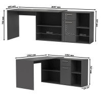 Лайт Стол письменный 03.245.01, цвет тёмно-серый, ШхГхВ 136,2х139,2х75,2 см.(угловой) или 203,7х60х75,2 см.(прямой), универсальная сборка