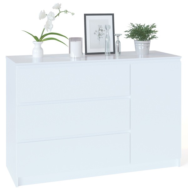 Комод Т-3Р, цвет белый, ШхГхВ 120х44,6х80,4 см., Комод с 3-мя ящиками и дверью