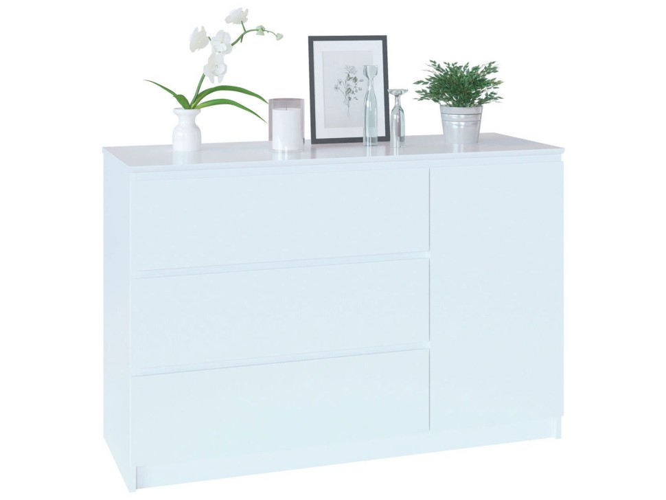 Комод Т-3Р, цвет белый, ШхГхВ 120х44,6х80,4 см., Комод с 3-мя ящиками и дверью